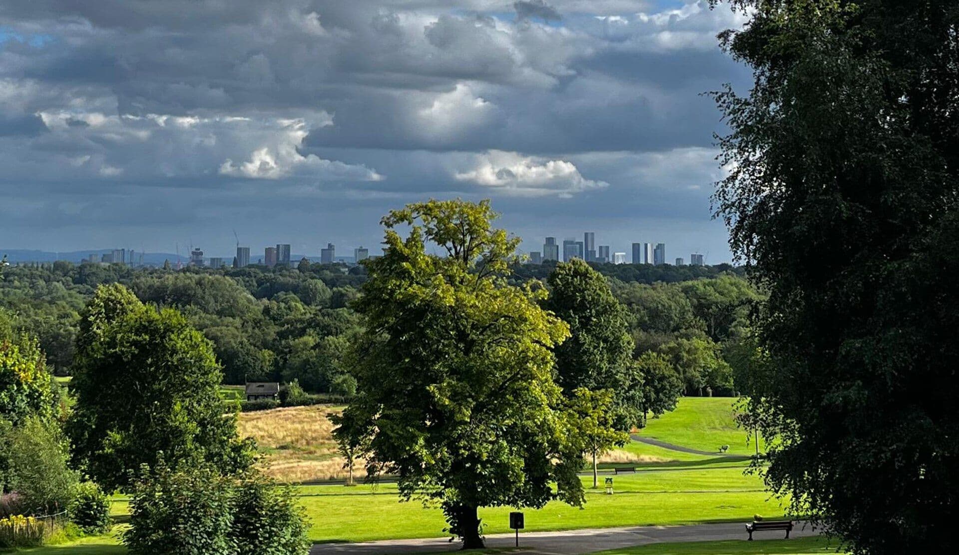 Heaton Park, Manchester, with the city skyline in the distance